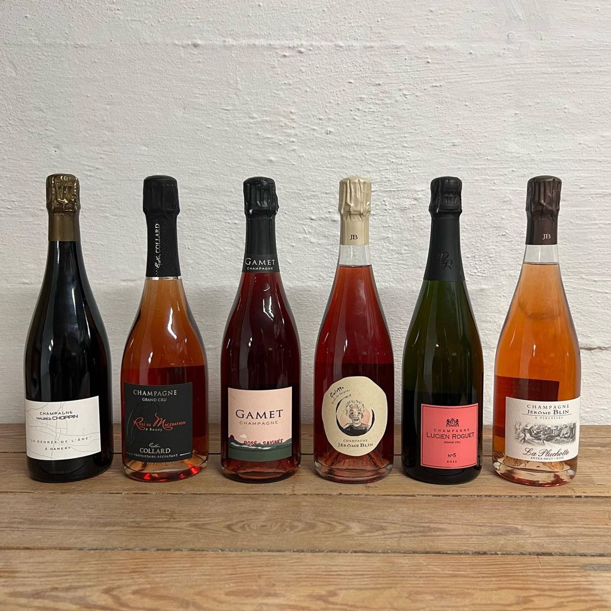 Seks forskellige champagner fra Champagneshoppens sortiment